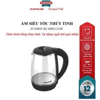 Ấm siêu tốc Sunhouse SHD1215B, Dung tích 1.8 lít, Công suất 1800W, Thân bình bằng thủy tinh trong suốt, Tự động ngắt