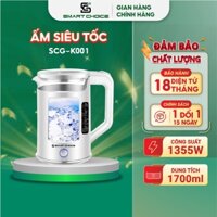 Ấm Siêu Tốc Thủy Tinh SmartChoice SCG-K001 1.7L 1355W, Ấm Đun Siêu Tốc Chịu Nhiệt Tốt Sôi Nhanh