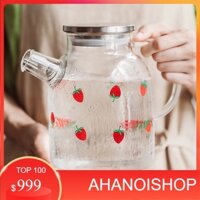 Ấm thuỷ tinh dâu tây 1,6lít nắp inox (NL)
