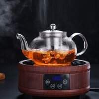 Ấm Thủy Tinh Pha Trà Có Lõi Lọc Inox Có Thể Đun Trên Bếp