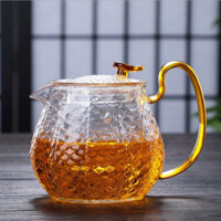 Ấm thuỷ tinh vảy rồng quai vàng chịu nhiệt