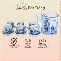 Ấm tích gốm sứ bát tràng, ấm tích pha trà hãm chè,ấm chén pha trà, ấm tích thất hiền men lam xanh 1,5 lít Gốm Ngọc