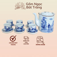 Ấm tích gốm sứ bát tràng, ấm tích pha trà hãm chè,ấm chén pha trà, ấm tích thất hiền men lam xanh 1,5 lít Gốm Ngọc