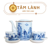 Ấm tích gốm sứ bát tràng, ấm tích pha trà hãm chè,ấm chén pha trà, ấm tích thất hiền men lam xanh 1,5 lít Tâm Lành