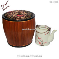 Ấm tích mem kem vẽ tay hoa đào & bao ủ ấm cao cấp Bát Tràng - 1,3lit - 116009