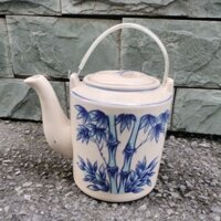 💥ẤM TÍCH TRÀ GỐM XƯA KIỂU VẼ HOA VĂN LÁ TRÚC/CÂY TRE🌿 (BÌNH TÍCH GỐM XƯA 1000ML)😉☕