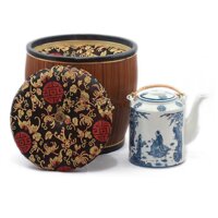 Ấm tích và bao ấm ủ thêu hoa gấm - số 2 - đường kính 21 cm