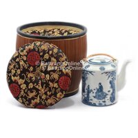 Ấm tích và bao ấm ủ thêu hoa gấm - số 2 - đường kính 21 cm