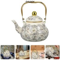 Ấm trà men CHLOCH, Ấm đun nước tráng men hoa phong cách Trung Quốc, Bình trà tay cầm vàng dày hình quả lê