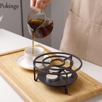 Ấm Trà POKINGE Ấm Nóng, Chân Đế Ấm Trà Sắt, Dụng Cụ Cách Nhiệt Di Động Bền Đẹp Nến Đen Quà Tặng