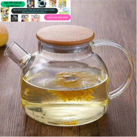 ẤM TRÀ THUỶ TINH - BÌNH PHA NƯỚC DETOX NẮP GỖ 1000ml DELI