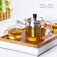Ấm trà thủy tinh chịu nhiệt có lõi lọc bằng InoxSUS304 S042 500ml - Bình trà thủy tinh có lọc (1 -2 người) Samahome Shop