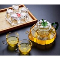 Ấm Trà Thủy Tinh Chịu Nhiệt Cao Cấp, Bình Trà Có Lõi Lọc, Ấm Thủy Tinh Size 600ml Cao Cấp Nắp Xanh
