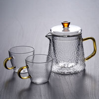 Ấm Trà Thủy Tinh Chịu Nhiệt Tách Nước Pha Và Đun Sôi, Dụng Cụ Nấu Trà Chống Cháy Nổ Họa Tiết Búa Kiểu Nhật Hai Công Dụng