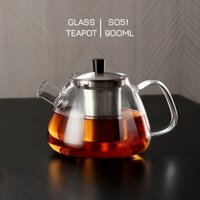Ấm trà thủy tinh có lọc bằng Inox S051 900ml, 1100ml - Bình lọc trà thủy tinh lõi inox S051 Shop Samahome