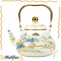 Ấm trà tráng men MELIFLUO, Ấm đun nước tráng men hoa phong cách Trung Quốc, Bình trà dày hình quả lê tay cầm vàng