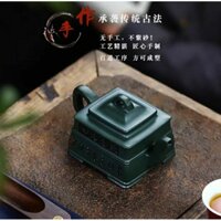 ấm tử sa dáng á minh tứ phương ngọc tỷ chất đất lục nê thủ công toàn chế lọc hoa mai 300ml