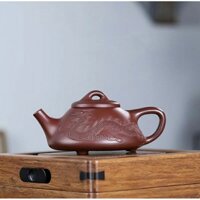 ấm tử sa dáng thạch biều chất đất đế tào thanh thủ công toàn chế lọc hoa mai 240ml đắp nỗi rồng lượn tinh xảo