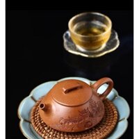 ấm tử sa dáng thạch biều chất đất hồng bì long thủ công toàn chế lọc hoa mai 200ml nghệ nhân Quang jier chế tác