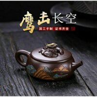 ấm tử sa dáng thạch biều thủ công toàn chế, lọc hoa mai, nắp đại bàng, chất đất lão tử nê....300ml.rất tinh xảo
