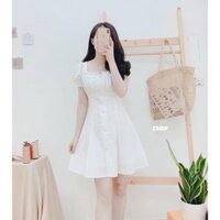 [AMANDA]  Đầm - váy tiểu thư trơn cúc bọc 2 màu 0605