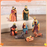 Amar 8 Cái / bộ Giáng Sinh Của Chúa Giêsu Hình Nhựa Chúa Giêsu Sinh Manger Joseph Mary Ba Wisemen Ngựa Bò Tượng Điêu Khắc Giáng Sinh Để Bàn Trang Trí Vật Trang Trí