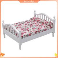 Amar Gỗ Thu Nhỏ 1 / 12 Nhà Búp Bê Giường Đôi Hoa Tấm Nội Thất Nhà Đồ Chơi Trẻ Em