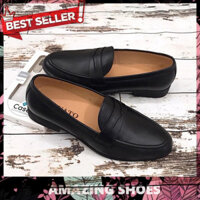 AMAZING SHOES ⭐ Giày Lười Nam Hàn Quốc Băng Đục và Băng Dệp Đen Trơn Da Bò 100 ĐẾ KHÂU CỰC BỀN Đế Cao Su Đúc 3cm Mã K118