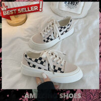 AMAZING SHOES ⭐ Giày thể thao nữ hàn quốc kẻ Karo đế độn 3cm hottrend ( đen - trắng - ô bé ) thời trang mẫu mới dễ phối