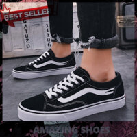 AMAZING SHOES ⭐ Giày Vải Nam , Giày Nam Vải Đen Viền Trắng Thiết Kế Trẻ Trung Năng Động Đế Cao Su Non Mêm Êm Chân - Mã S