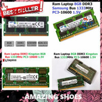 AMAZING SHOES ⭐ Ram LAPTOP 8GB DDR3 các hãng Kingston / Samsung Bus 1333Mhz PC3 10600 1.5V Dùng Cho Máy Tính Xách Tay