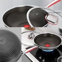 Amercook Chảo chống dính đôi hình tổ ong cảm biến nhiệt độ Red Dot, chảo rán bằng thép không gỉ, tương thích với bếp từ