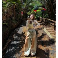 American Hot Girl Quần Jean Eo Cao Nữ Thiết Kế Mùa Thu Slim-fit Quần Thẳng Rời Nóng Kim Cương Giả Quần Ống Rộng Denim Quần