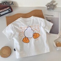 Amila Trẻ Em Tay Ngắn Cotton Nguyên Chất Thoải Mái Hoạt Hình Vịt In Hình Áo Thun Trẻ Em