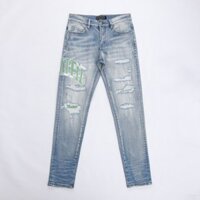 Amiri New street fashion men jeans blue slim patch stretch jeans hip-hop style men jeans
