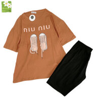 {Amori Clothing} Bộ thun lửng mặc nhà mát nhẹ họa tiết giày in áo miu miu