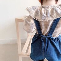 {Amori Clothing} Quần đùi yếm jeans hai dây JEANBECO, yếm jean cho bé gái bé trai màu xanh, be phối