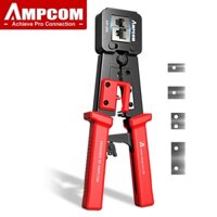 AMPCOM Dụng cụ ép nén RJ45 Dụng cụ tay xoắn dành cho 6P 8P Cáp mạng đa chức năng Dụng cụ ép nén chuyên nghiệp cho Pass Through