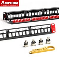Ampcom Trống Keystone Patch Panel 1U 24 cổng, RJ45 UTP Dụng cụ có thể tháo rời-Giá đỡ chân có thanh sau cho CAT5E / 6 / 7 / 8