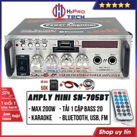 Amply Mini Bluetooth, Âm Ly Mini 12V SN-705BT 200W Usb-Tf-Fm, Tải Cặp Bass 20, Hát Karaoke Tốt ( Tặng bộ quà 50k: Đọc thẻ + Jack acquy + dây AV ) -H2Pro Tech