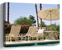 Amymami Wall Art Print Canvas Framed Artwork Home Decor(20x16 in)- Swimming Pool Pool Relax Swimming Vacation Summer