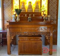 Án gian thờ gỗ sồi Phúc Lộc Thọ -1m75- tam cấp - tủ gầm (sơn màu theo yêu cầu)