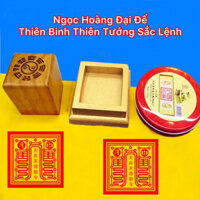 Ấn gỗ đào Ngọc Hoàng Thiên Binh Thiên Tướng tặng kèm đế và mực triện