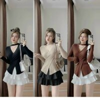 [AN MỘC] Áo len cổ choker vạt chéo tôn dáng cho nữ