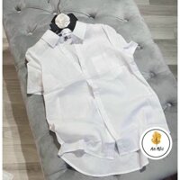 [AN MỘC] Áo sơ mi cộc tay túi ngực dáng đuôi tôm cho nữ