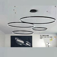 AN - TL - 7001/4-BK: Đèn thả 4 vòng LED, thân xi đen, gắn rời - KT: Ø(200+400+600+800)mm - Đèn LED đổi 3 màu - Remote