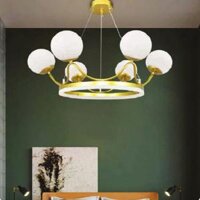 AN - TL- 8808/550: Đèn thả LED, chao quả bi, thân xi vàng - KT : Ø550mm x H1200mm - - Đèn G9 x 6 bóng + LED đổi 3 màu
