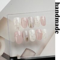 Ấn vào móng tay handmade Móng tay có thể đeo được Thu Đông Len Họa tiết màu hồng khỏa thân Vẽ tay đơn giản Làm trắng da hàng ngày Làm móng tay có thể đeo Hình bầu dục Thành phẩm Nhãn dán móng tay giả