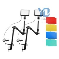 Andoer Bộ Đèn Chiếu Sáng usb 2 * led video 3200k-5600k + 2 Đế Đèn Để Bàn Có Thể Gập Lại + Bộ Chuyển Đổi Đầu Bi Linh Hoạt + 10 Màu fi