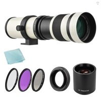 Andoer Camera MF Ống kính Zoom siêu tele F / 8.3-16 420-800mm T mount + Bộ lọc UV / CPL / FLD + Ống kính chuyển đổi từ xa 2X 420-800mm + Thay thế vòng chuyển đổi T2-EOS cho Canon EF-mount